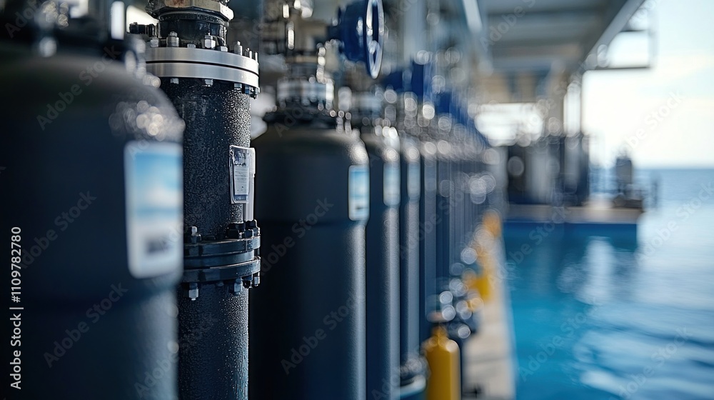 A row of black water filtration tanks installed at a coastal facility demonstrates advanced technology for purifying water for multiple applications A row of black water filtration tanks installed at a coastal facility demonstrates advanced technology for purifying water for multiple applications