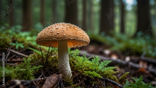 Single mushroom in forest, close-up. (1)