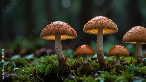 Glowing mushrooms in a forest.