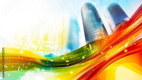 Vibrant abstract vector featuring gradient spheres and flowing ribbons, perfect for professional corporate presentations.