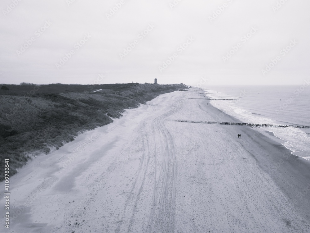 Aerial view of beach and dunes in Domburg Aerial view of beach and dunes in Domburg