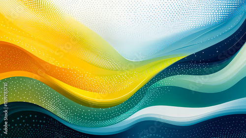 Vibrant abstract vector featuring gradient spheres and flowing ribbons, perfect for professional corporate presentations.