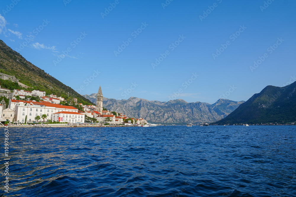 Fototapeta premium View from the water the village of Perast