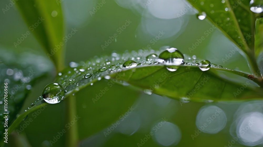 Close-up of rainwater drop on green leaf Close-up of rainwater drop on green leaf