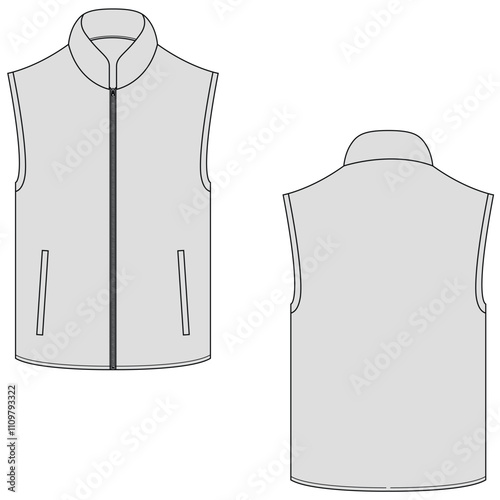 Vest jacket mockup front and back views vector illustration. Vest jacket mockup 
