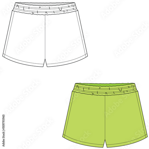 Men's Swim shorts front and back view illustration. Swim shorts pant mockup