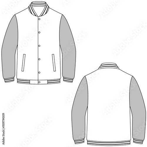 Varsity jacket vector illustration. Blank varsity jacket mockup	