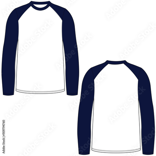 Raglan long sleeve t-shirt vector illustration. Raglan t-shirt template	