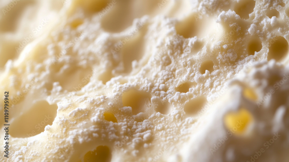 A detailed close-up of cheese textures, highlighting the rich, porous, AI Generative