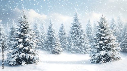 A winter background featuring snow-covered trees, creating an enchanting and picturesque Christmas scene.