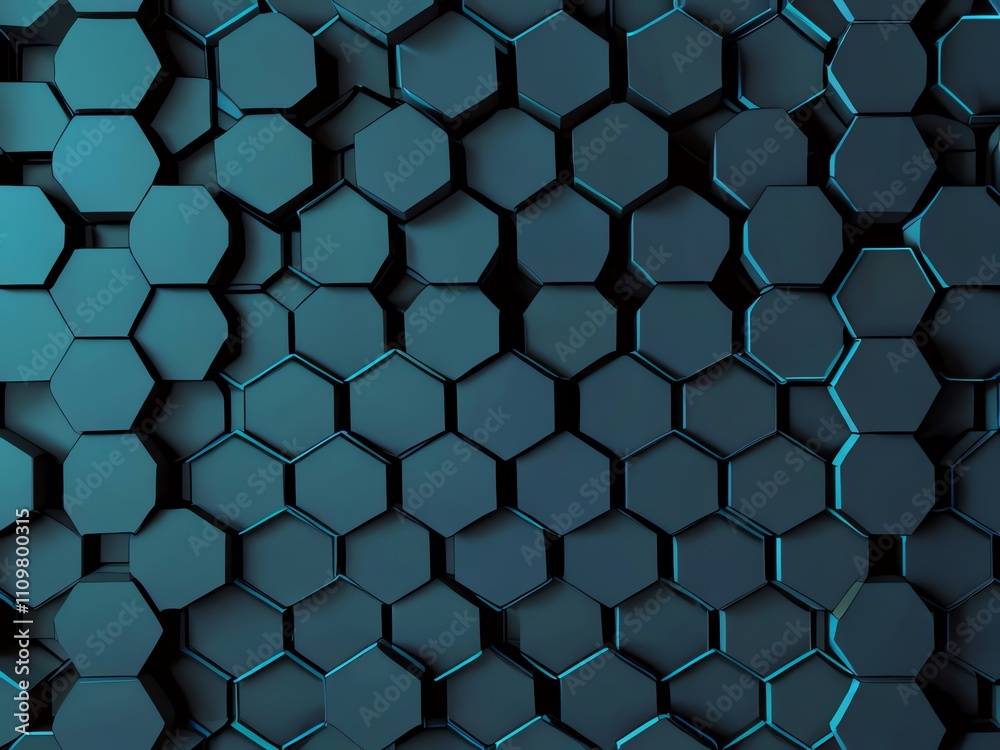 Fototapeta premium Abstract Teal Hexagon Pattern Background: Geometric Design, 3D Render, Modern Texture, Digital Art, Tech Wallpaper