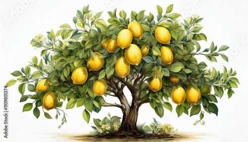 lemon tree with lemons isolated on white background