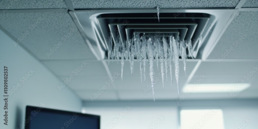 Icicles Are Gradually Forming from the Air Duct in the Office Environment Around Us Icicles Are Gradually Forming from the Air Duct in the Office Environment Around Us