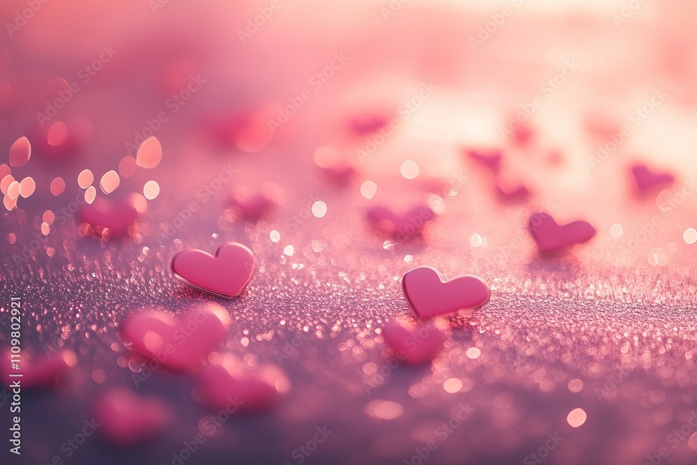 Pink background with many hearts scattered around it Pink background with many hearts scattered around it