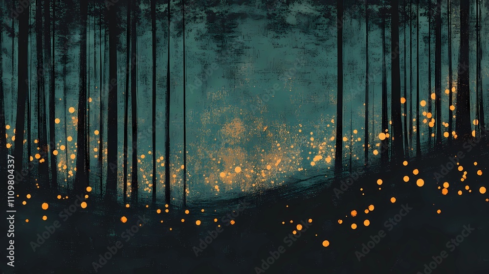 Obraz premium Fantasy forest illustration merging intricate pyrography designs with modern digital drawing for a captivating and surreal composition.