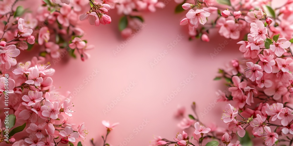 Fototapeta premium A pink flower arrangement with a pink background. The flowers are arranged in a circle, with some of them overlapping each other. Scene is one of beauty and elegance