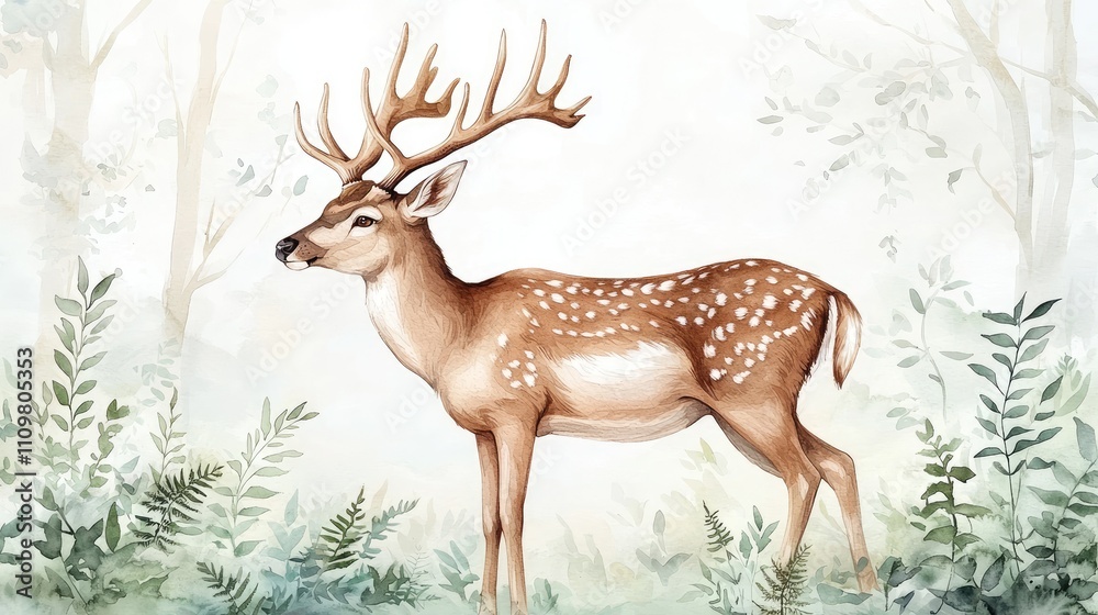 Majestic Deer in Serene Forest Setting with Lush Greenery and Soft Sunlight Illustrating Tranquility and Natural Beauty Majestic Deer in Serene Forest Setting with Lush Greenery and Soft Sunlight Illustrating Tranquility and Natural Beauty