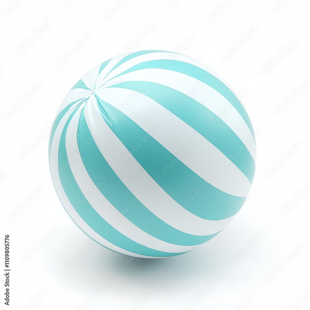 A blue and white striped ball. The ball is round A blue and white striped ball. The ball is round