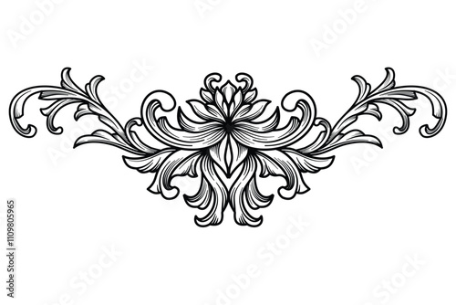 Ornament Vintage engraving Baroque Victorian border floral pattern frame border Flourish engraved scroll ornamental. Luxury Symmetrical romantic pattern arabesque filigree, calligraphic, swirl element