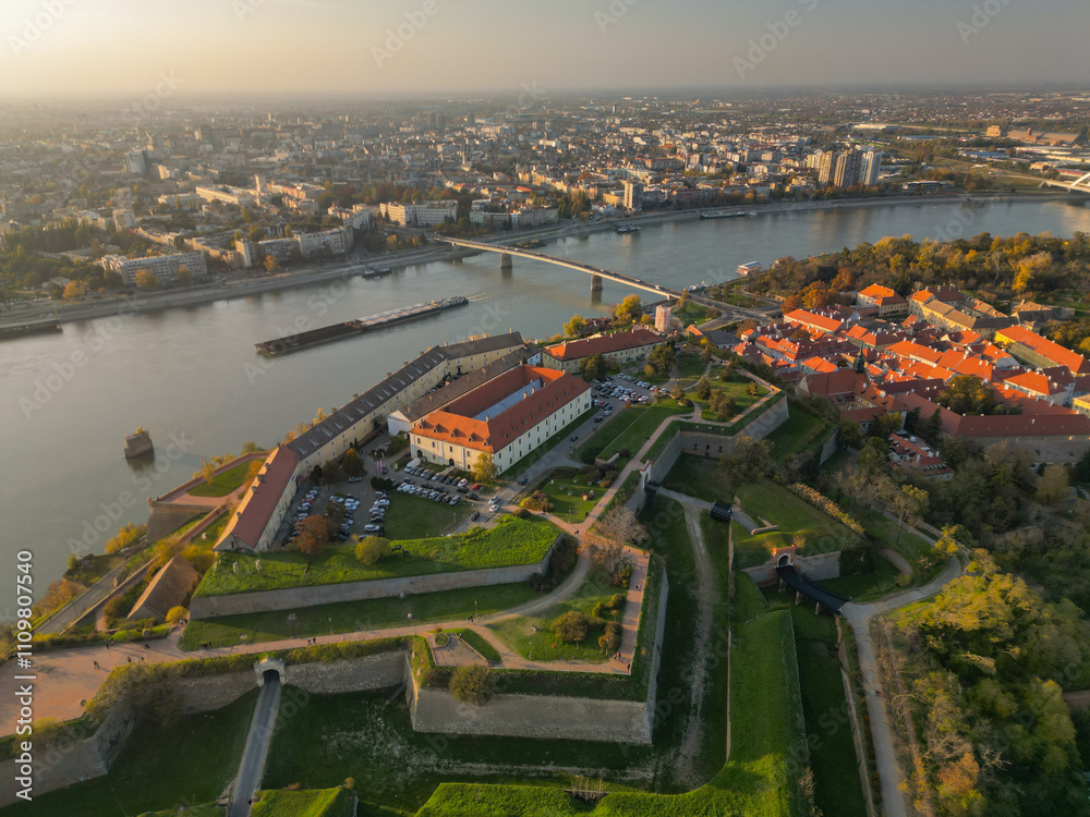Obraz premium Petrovaradin Fortress Novi Sad on Danube - Aerial Drone View