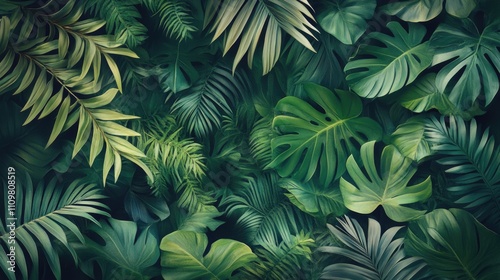 Enchanting Jungle Oasis: Dreamy Fantasy Scene of Lush Greenery and Tropical Vegetation