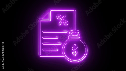 glowing neon debenture icon isolated on black background. HD video motion graphic animation