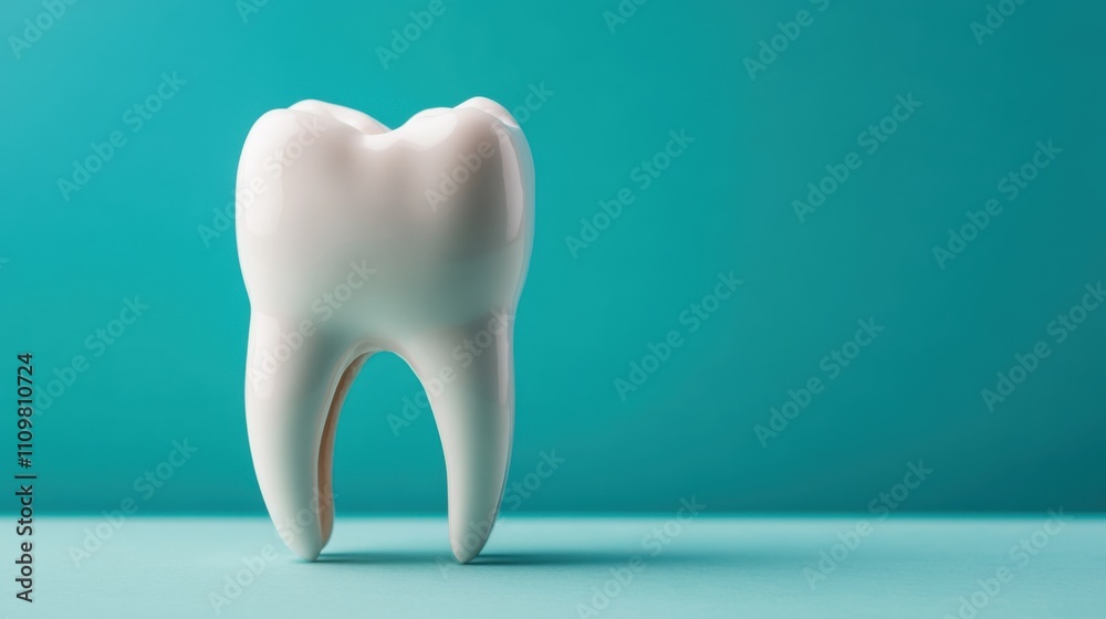 White Cartoon Tooth on Teal Background Representing Oral Health and Dental Care Concepts