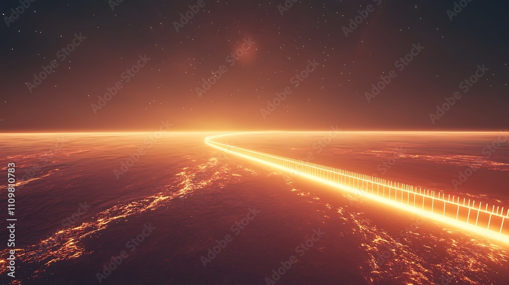 Obraz premium Glowing path across a red planet's surface at sunset, futuristic road.