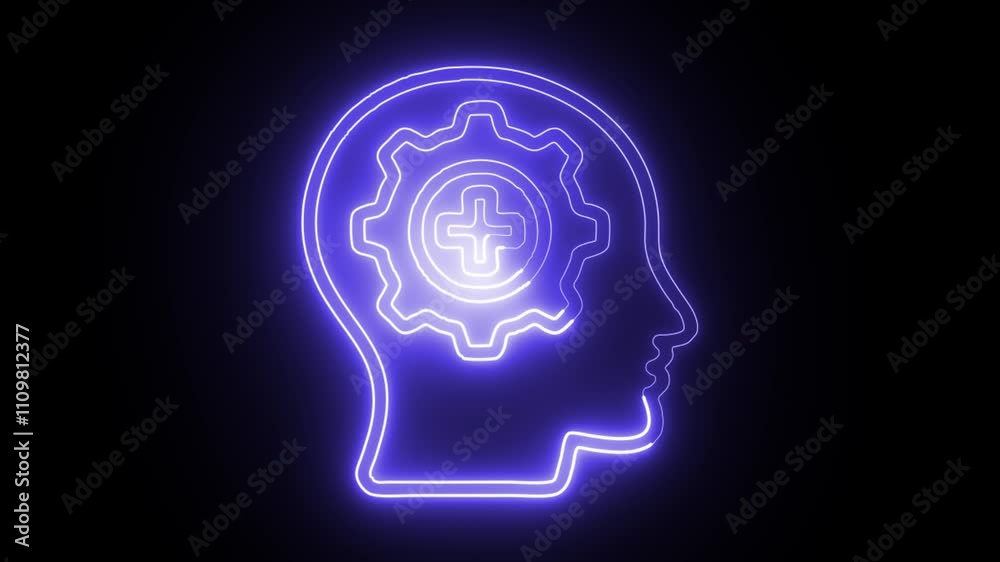 glowing neon health icon isolated on black background. HD video motion graphic animation