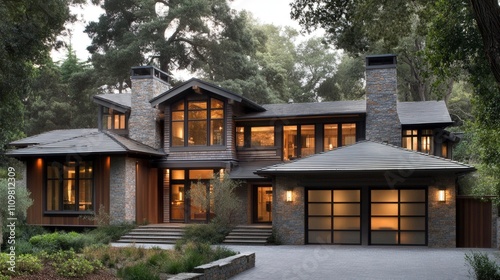 two story slate stone modern home with garage, country living, california craftsman style  photo