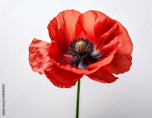 red poppy flower in full bloom isolated against white background photo