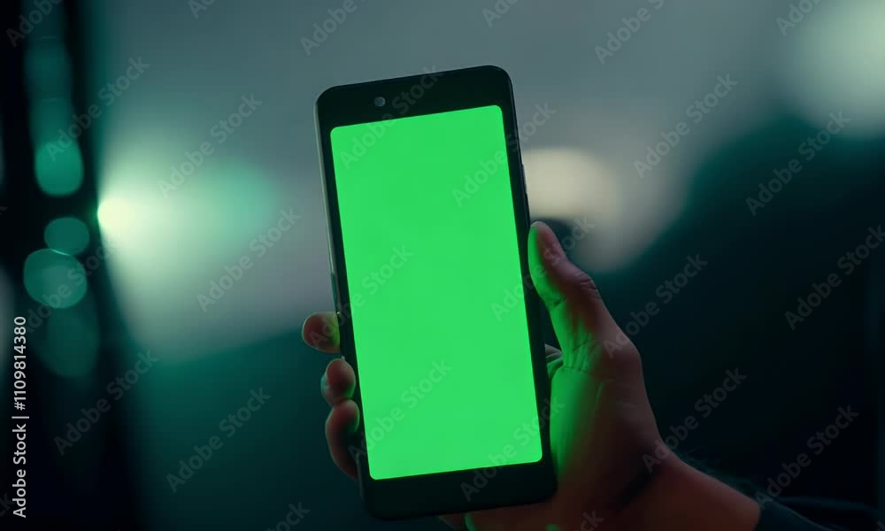 Green Screen Smartphone Mockup: Night City Background