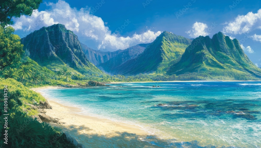 Anime-inspired landscape of a beautiful beach with crystal-clear waters, towering mountains, lush greenery, and a clear blue sky. Vibrant, breathtaking scenery for exploration or relaxation.
Anime-inspired landscape of a beautiful beach with crystal-clear waters, towering mountains, lush greenery, and a clear blue sky. Vibrant, breathtaking scenery for exploration or relaxation.