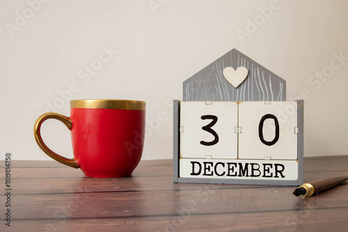 December 30 calendar date text on wooden blocks with copy space for ideas. photo