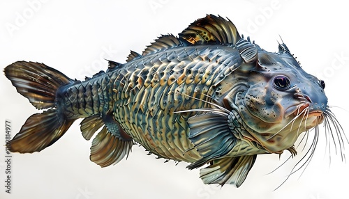 Armored Catfish with Tough Scales and Whiskers, Depicted on a White Background photo