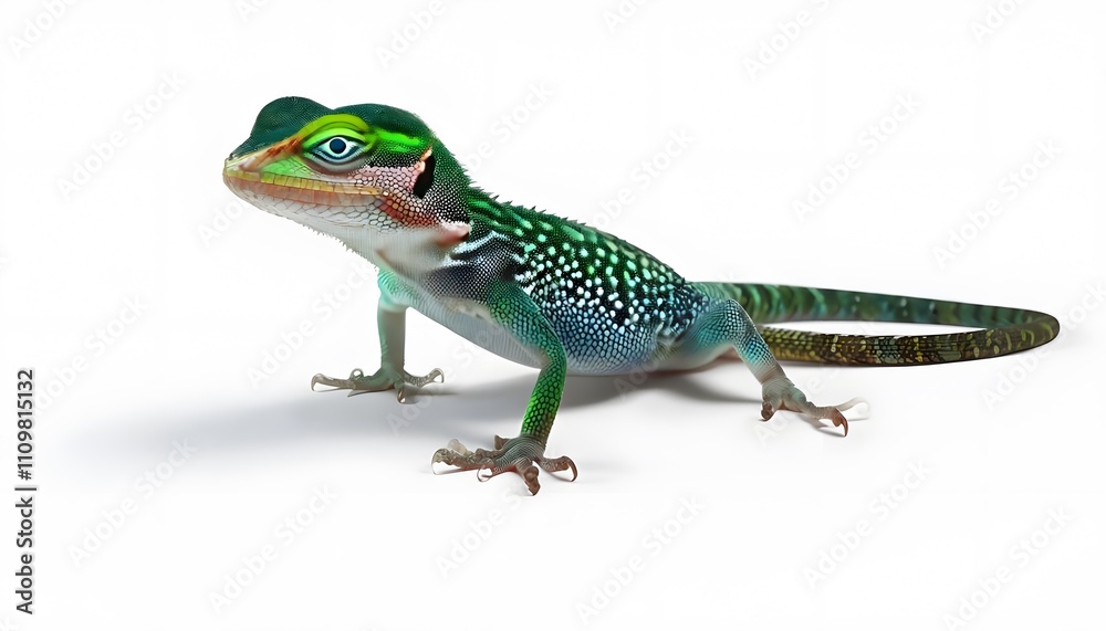 Fototapeta premium Anole Lizard on White Background