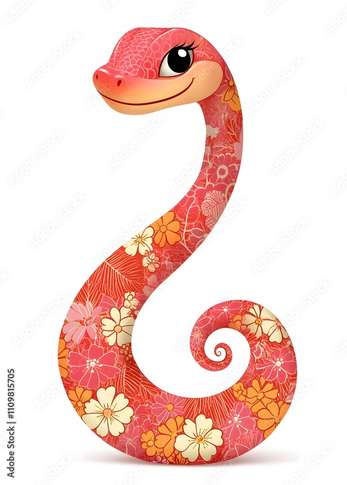 Fototapeta premium Adorable Floral Patterned Snake Cartoon Character Design