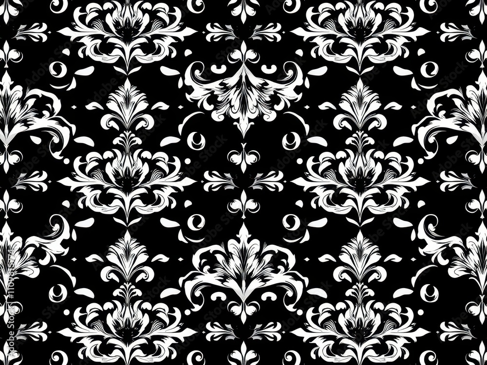 Elegant and intricate Damask seamless vector pattern design in black and white for luxury backgrounds and textiles, pattern, vector Elegant and intricate Damask seamless vector pattern design in black and white for luxury backgrounds and textiles, pattern, vector