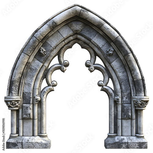 The archway is made of stone and has a Gothic design