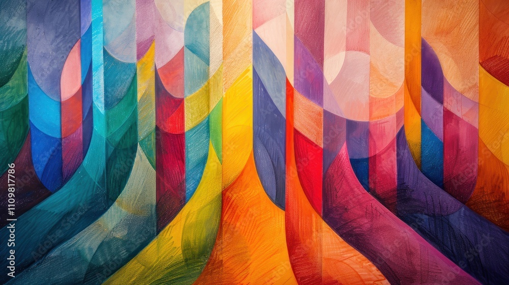 Fototapeta premium Abstract colorful painting with vibrant hues and geometric shapes.