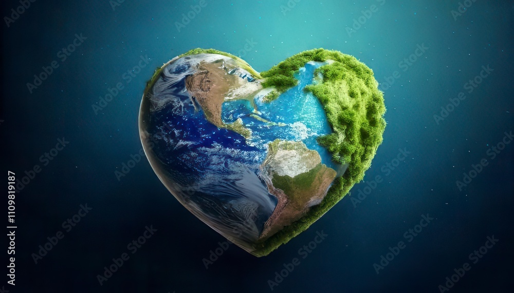Fototapeta premium Earth planet in heart shape. Generated image