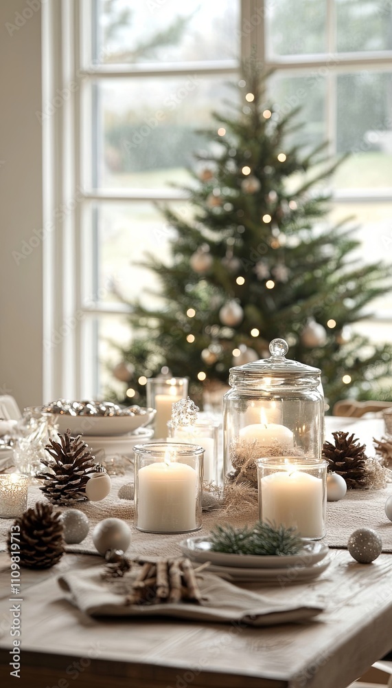 candinavian-style dinner table set in a forest, decorated with black tableware, pinecones, greenery under a glass cloche, black candles, and warm string lights candinavian-style dinner table set in a forest, decorated with black tableware, pinecones, greenery under a glass cloche, black candles, and warm string lights
