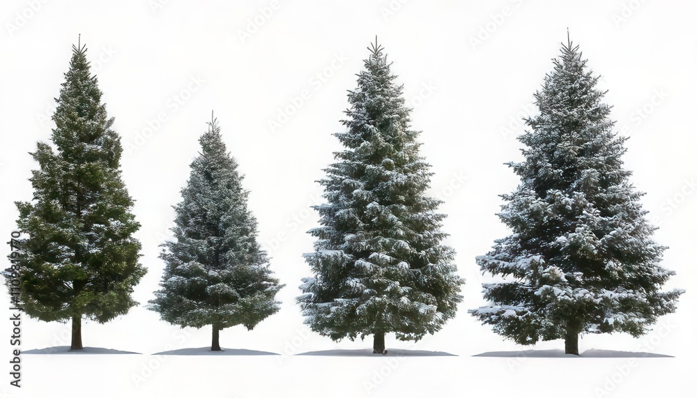 Collection of christmas Trees with Snow isolated on white. Generated image Collection of christmas Trees with Snow isolated on white. Generated image