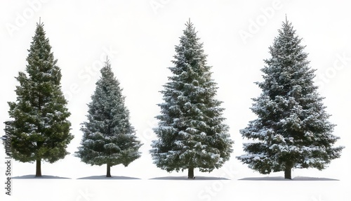 Collection of christmas Trees with Snow isolated on white. Generated image