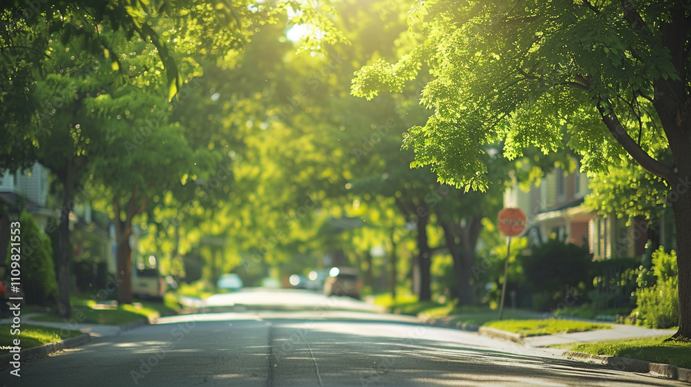 A quiet residential neighborhood with tree-lined streets. stock image, hd quality A quiet residential neighborhood with tree-lined streets. stock image, hd quality