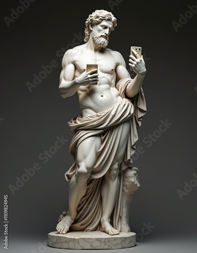 statue with phone