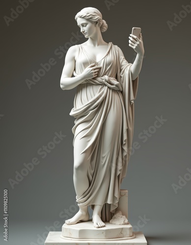 statue with phone