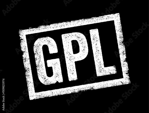 GPL stands for General Public License, it's a widely used free software license that ensures that software users have the freedom to use the software, text concept stamp