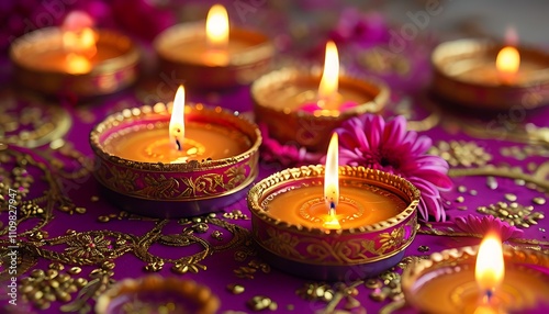 detailed floral designs around diwali candles