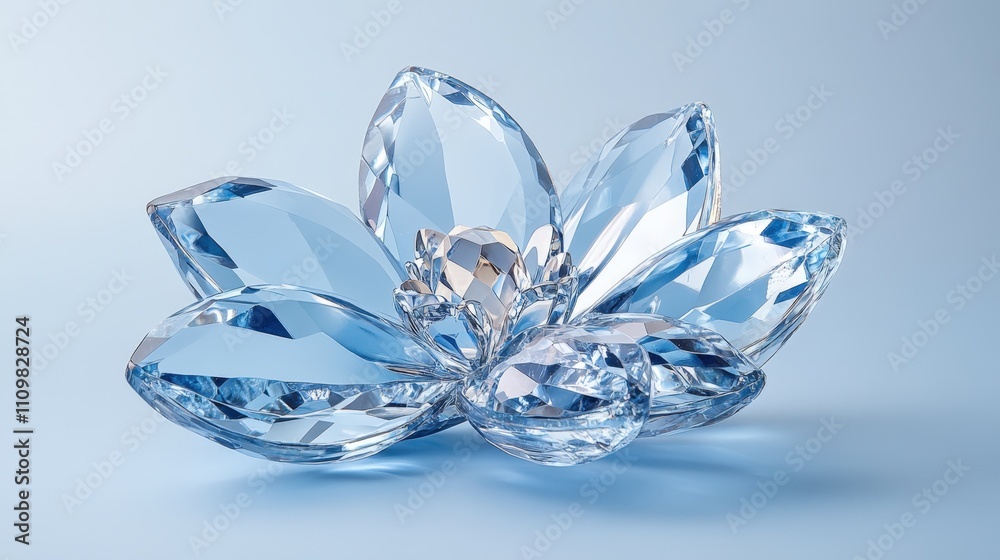 Elegant crystal flower on light blue background: exquisite gemstone design Elegant crystal flower on light blue background: exquisite gemstone design